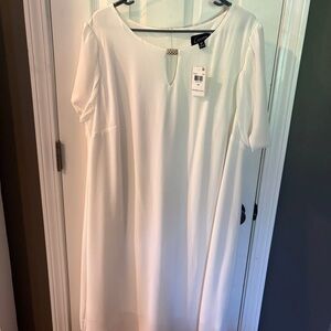 Connected Apparel Ivory Dress with Pearl Accent